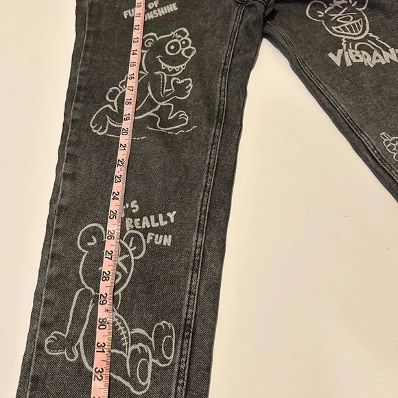 High Stretch Mid-Rise Barrel Jeas Fashion Black Animation Graphics Sz 28 - Picture 12 of 15